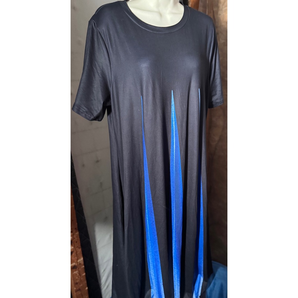 Shein Curve Black Blue Graphic Print Short Sleeve Maxi T-Shirt Dress 1XL